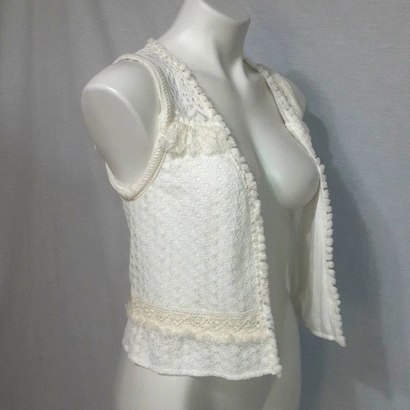Miss Me Boho Crochet Fringe Open Front Lined Vest Small Festival Western Chic - Picture 2 of 4